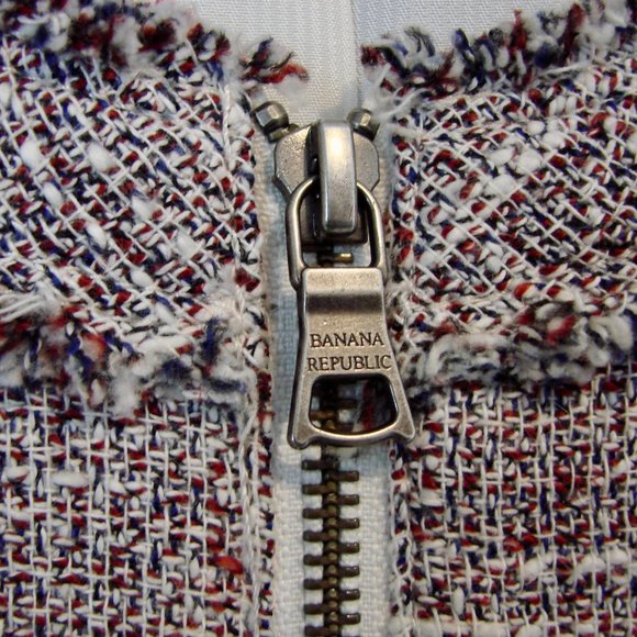 Banana Republic Tweed Linen Blend Jacket Blazer Fringe Collarless Size 4 - Picture 5 of 16